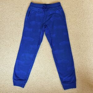 Tea sweatpants; dark blue with faint light blue fish pattern. Youth Size 10